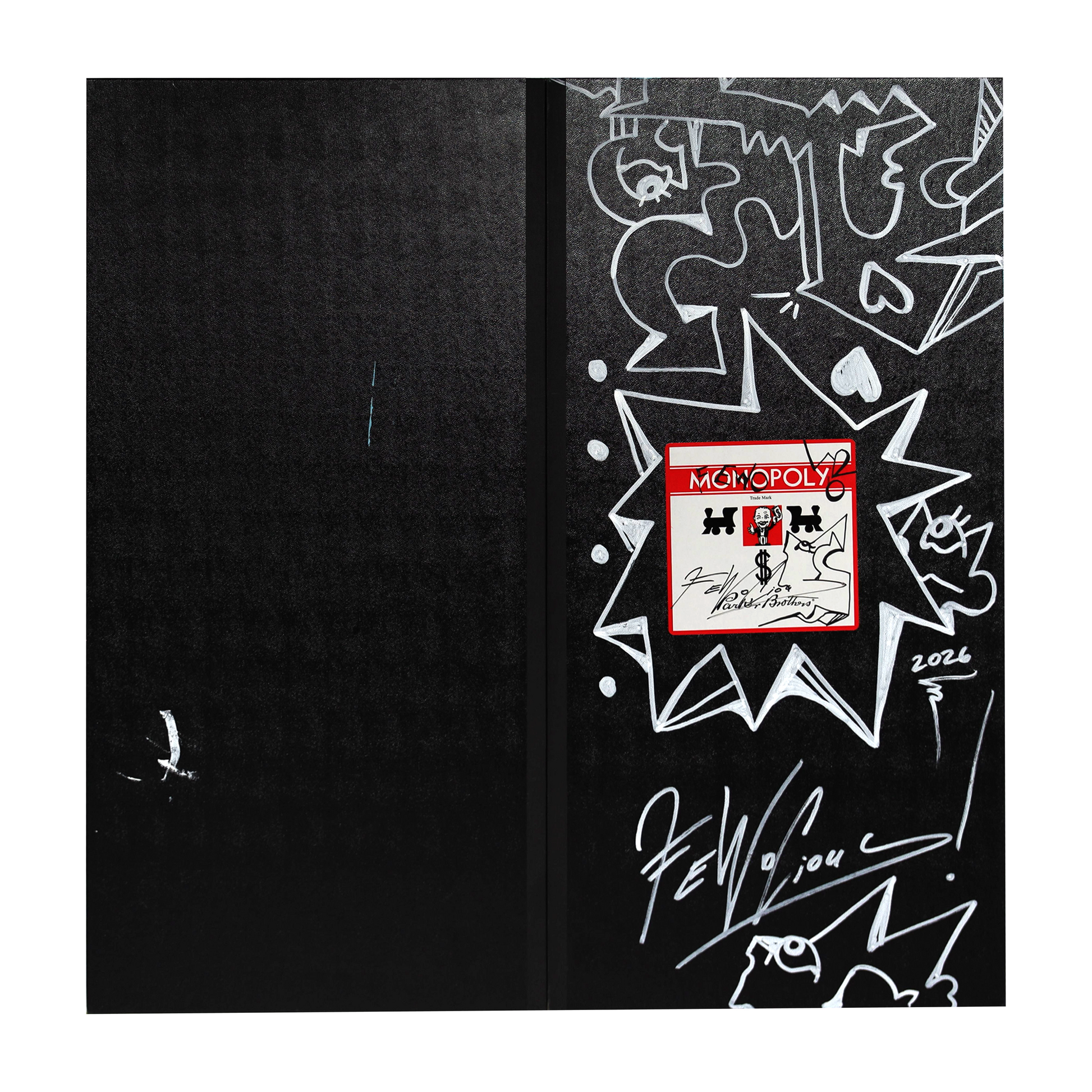 FEWO's Black and White Linework on Back of Board