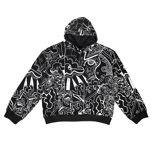 FEWOCiOUS B&W Linework Hoodie - Digital Fashion Physical Collection with NFC authentication