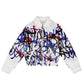 FEWOCiOUS SprayPainted Collar Jacket featuring artistic screen printing on white cotton twill