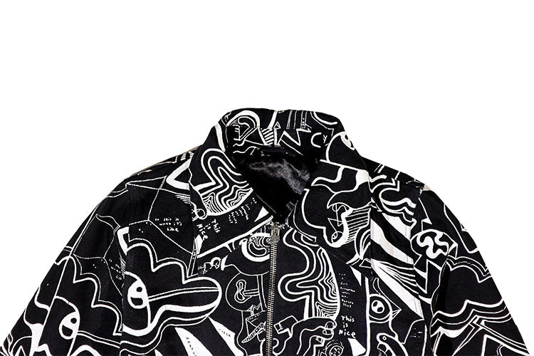 B&W Linework Collar Jacket - Chipped