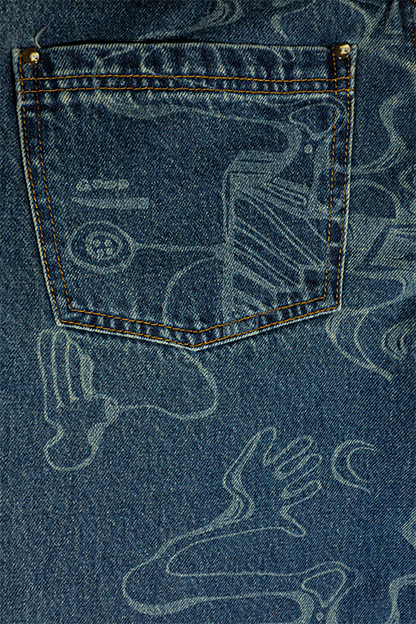 Laser Linework Jeans - Chipped