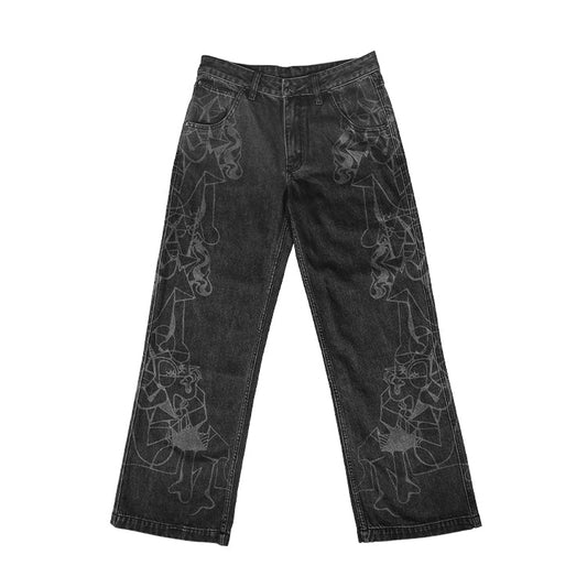 FEWOCiOUS Cowboy B&W Linework Jeans - Digital Fashion Physical Collection with NFC authentication