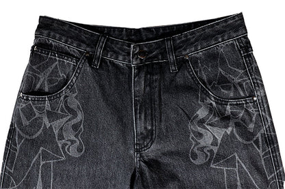 Cowboy B&W Linework Jeans - Chipped