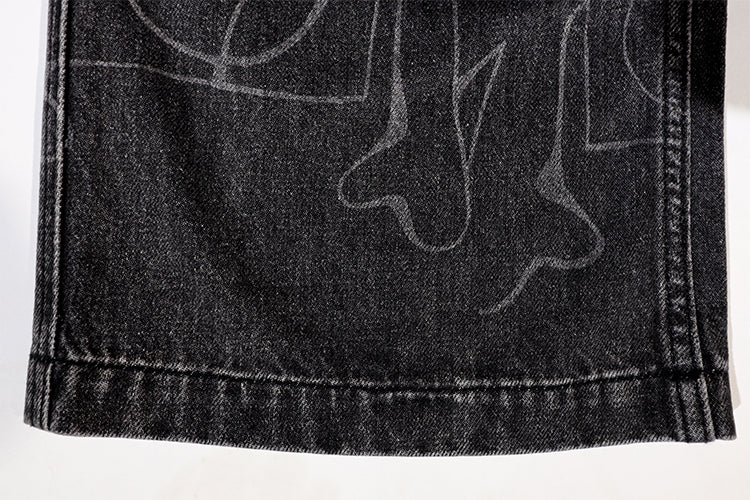 Cowboy B&W Linework Jeans - Chipped