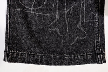 Cowboy B&W Linework Jeans - Chipped