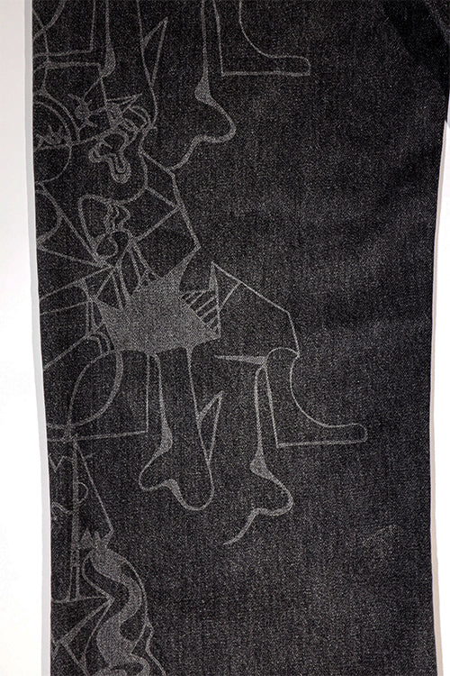 Cowboy B&W Linework Jeans - Chipped