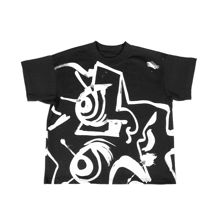 FEWOCiOUS Painted Face Shirt featuring expressive screen-printed artwork on black cotton jersey